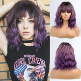 14 Inch Ombre Purple Loose Wave Bob Wig with Bangs